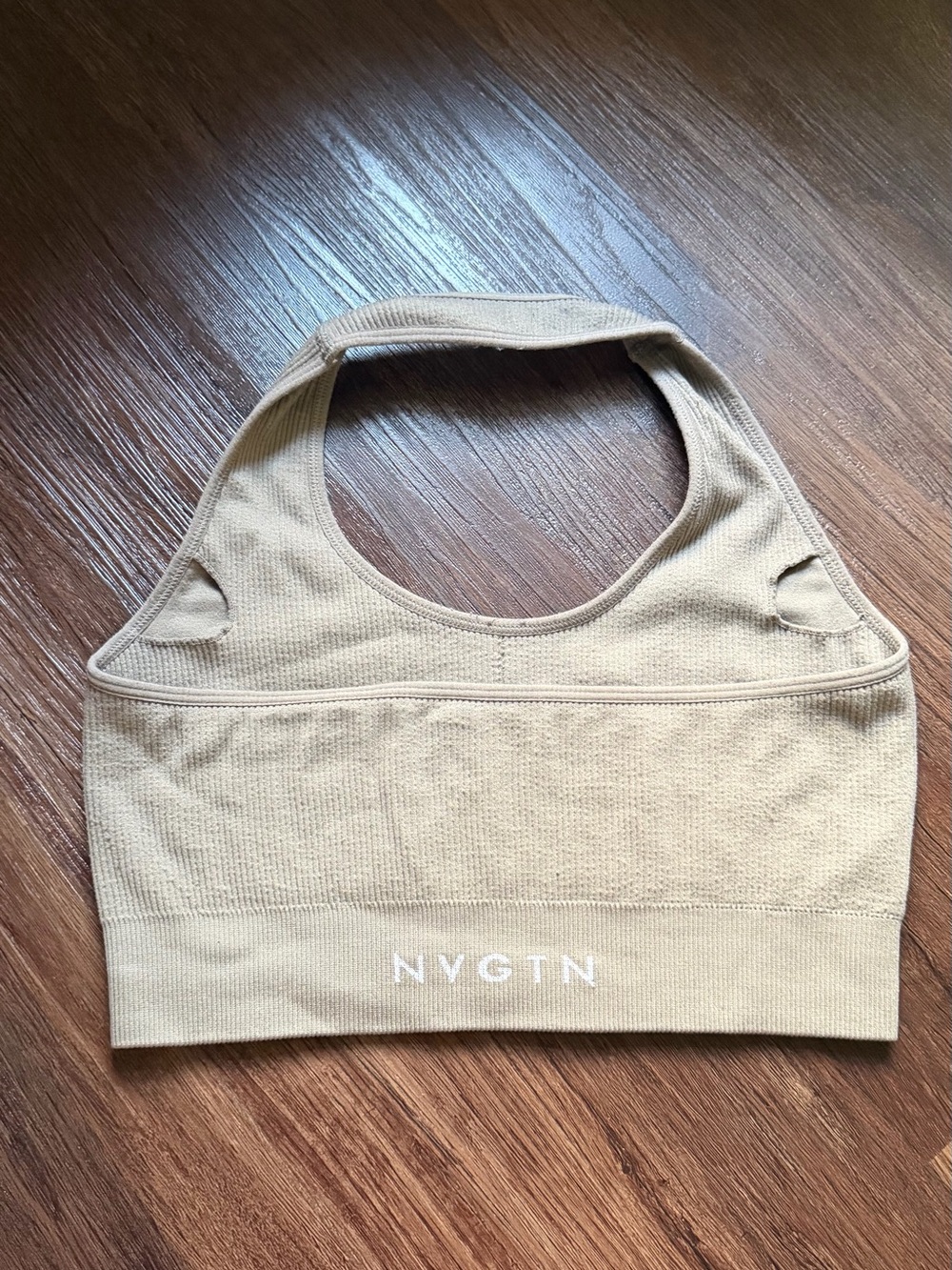 NVGTN cream halter top sports bra